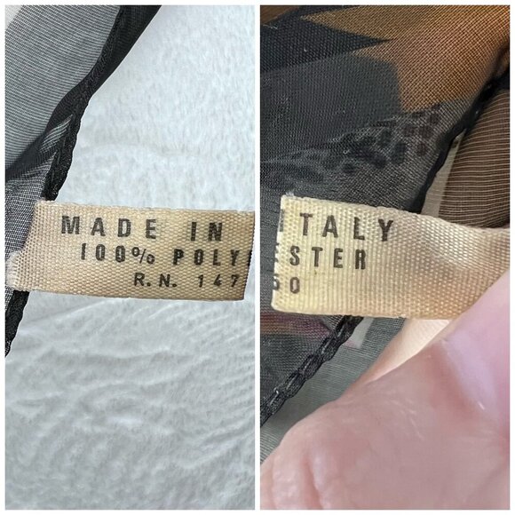 Echo Italy Sheer Square Scarf Geometric Black Orange Pink - Picture 3 of 7